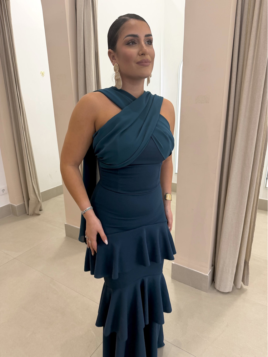 Vestido gala petroleo