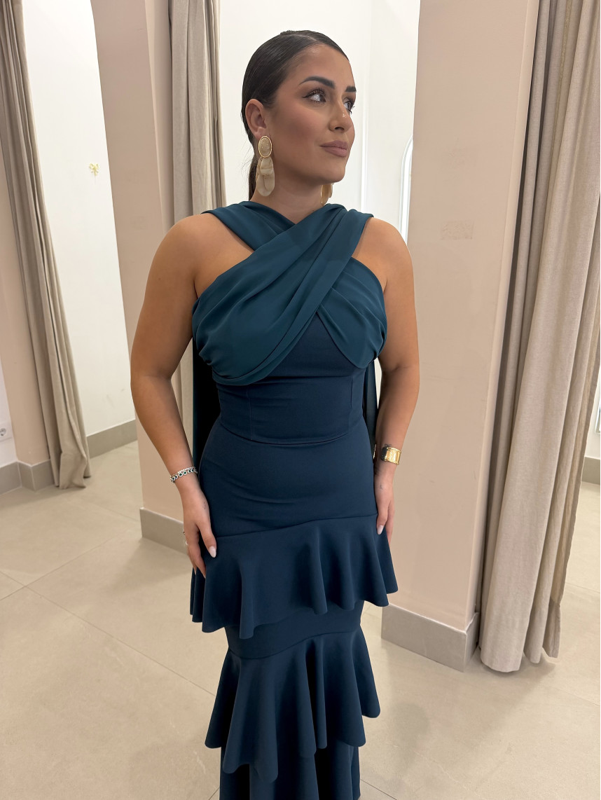 Vestido gala petroleo