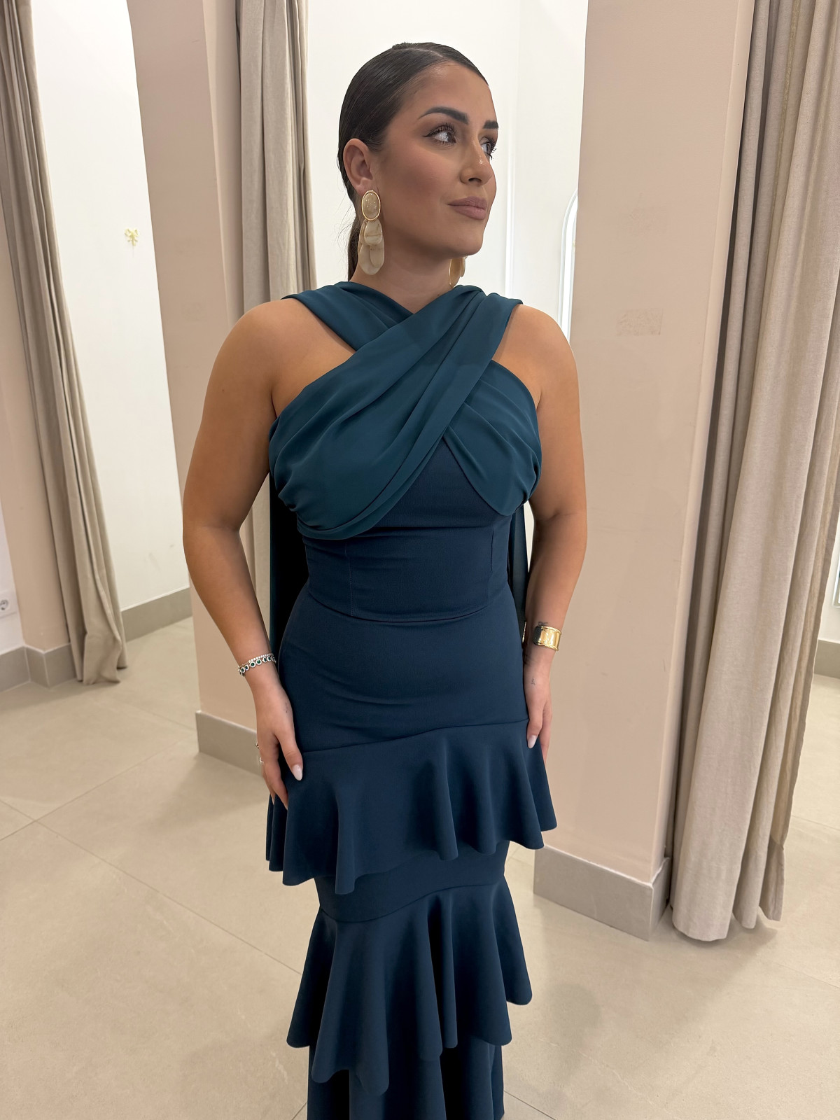 Vestido gala petroleo