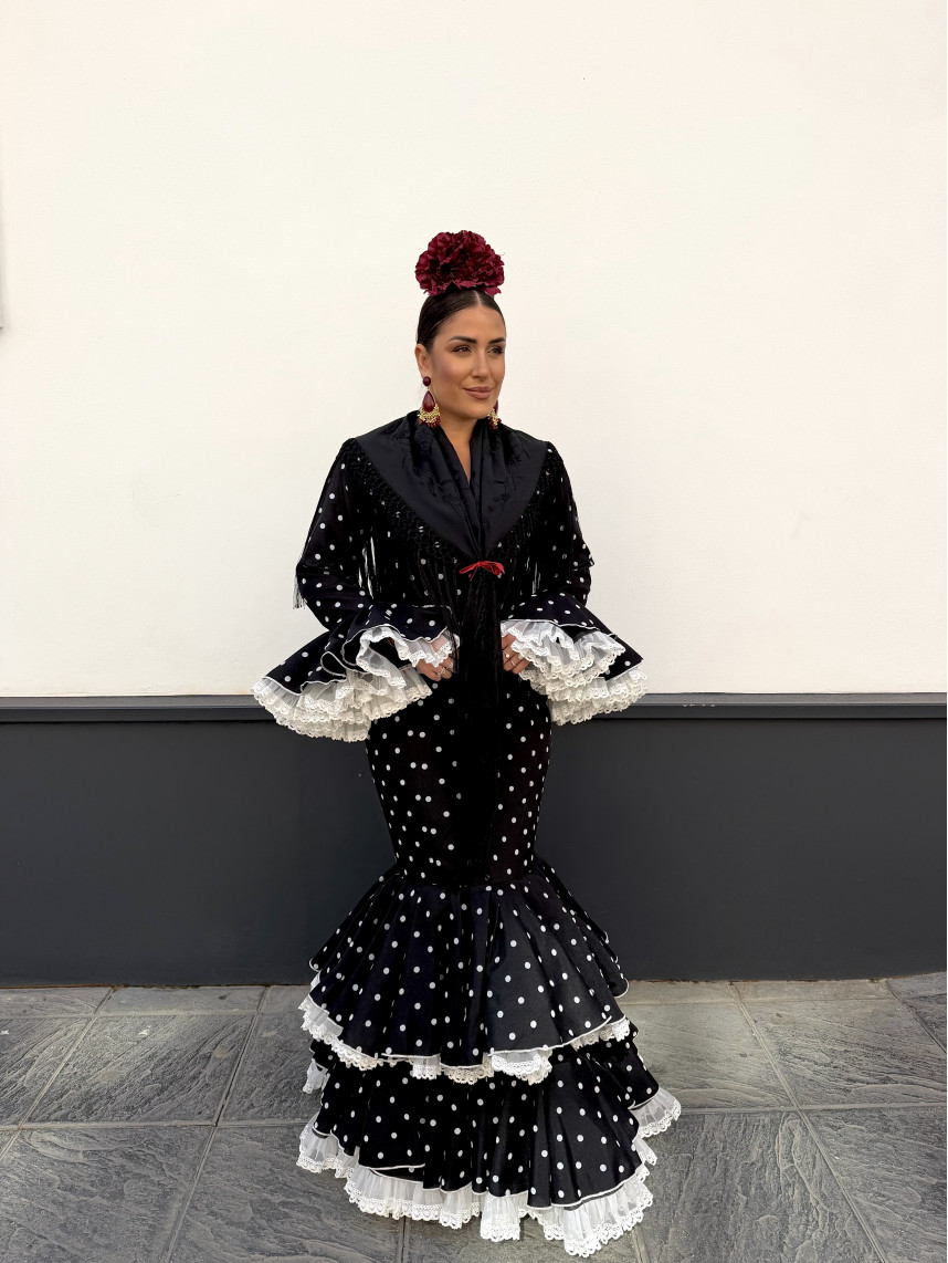 Vestido Abril negro con lunar blanco