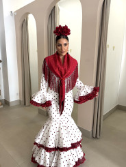 Vestido Abril blanco con lunar tinto