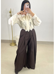 Pantalon pinzas barrel marron