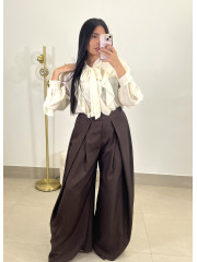 Pantalon pinzas barrel marron