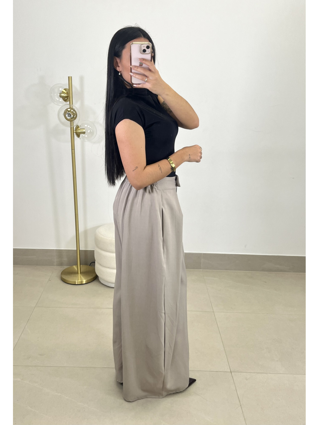 Pantalon pinzas barrel topo