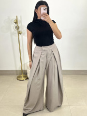 Pantalon pinzas barrel topo