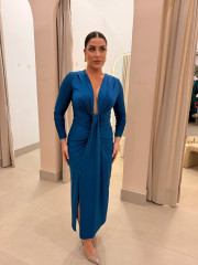 Vestido monaco drapeado petroleo