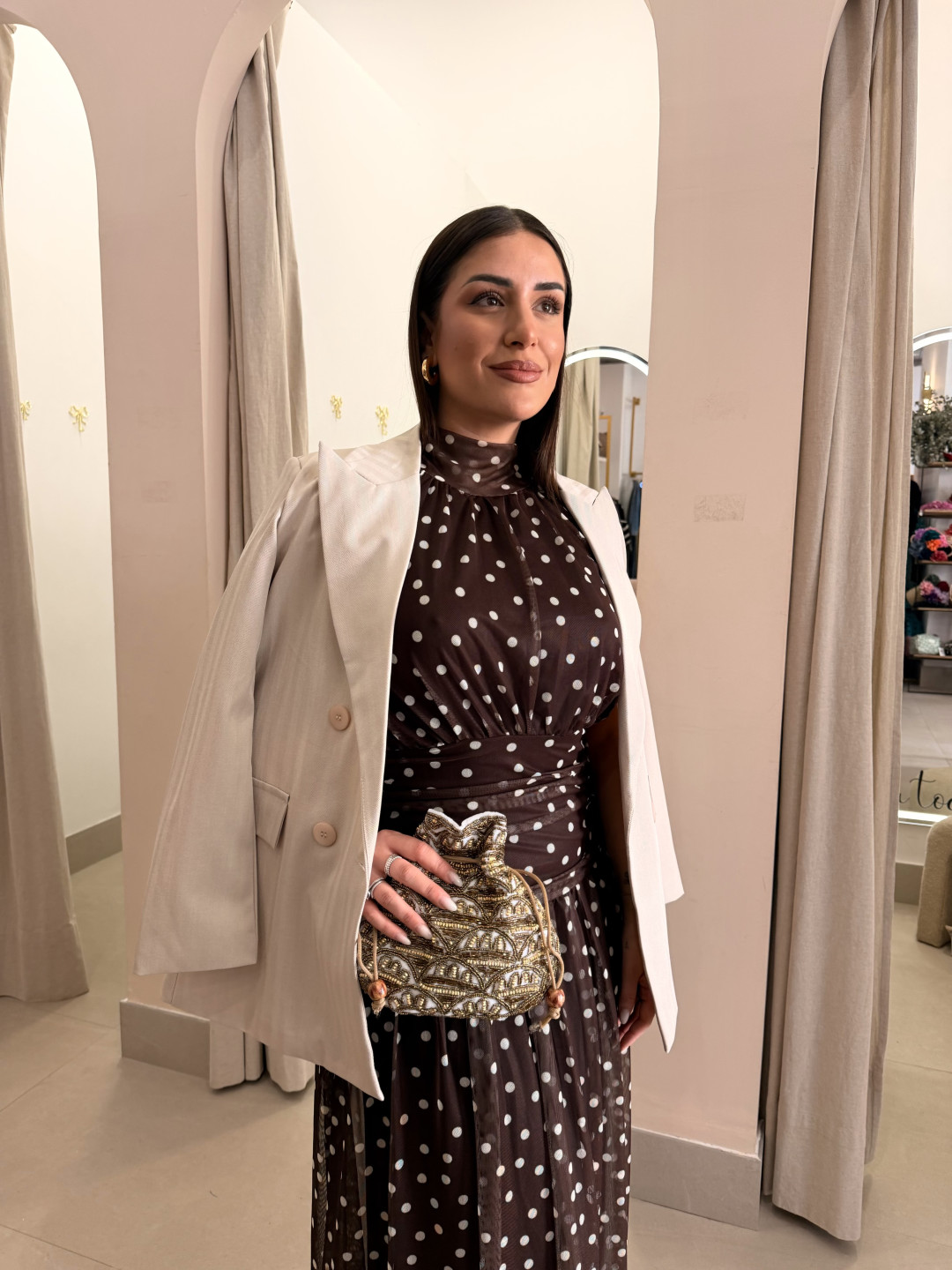 Vestido cuello halter lunar marron