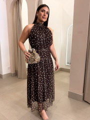 Vestido cuello halter lunar marron