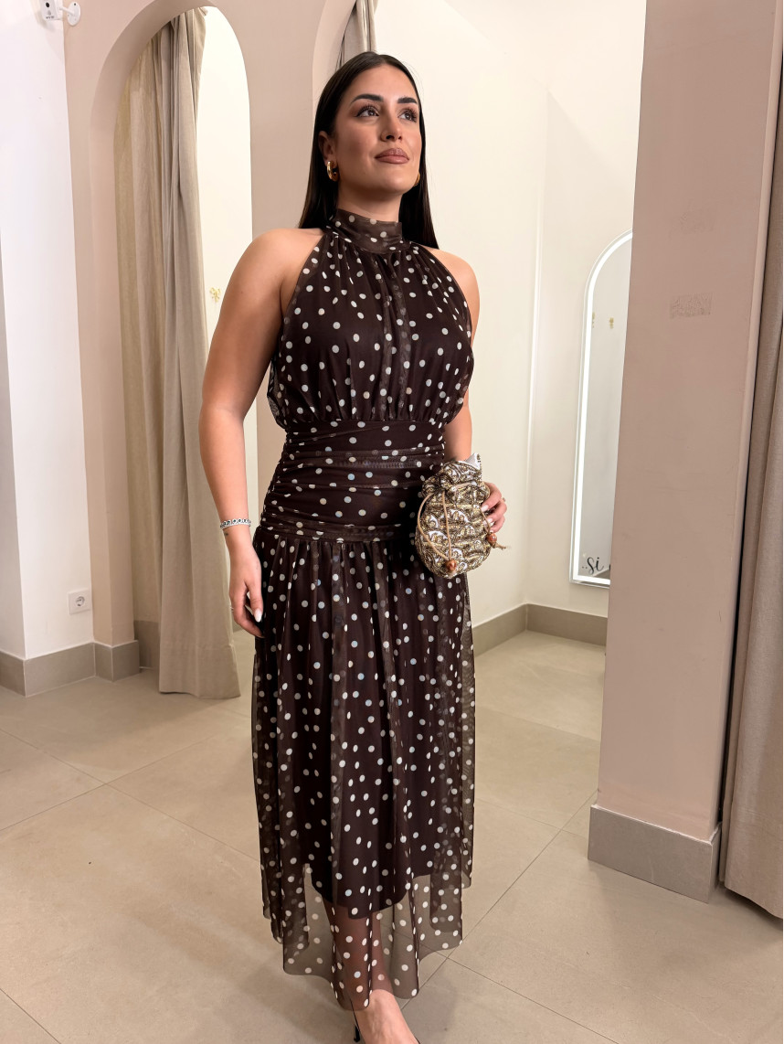 Vestido cuello halter lunar marron