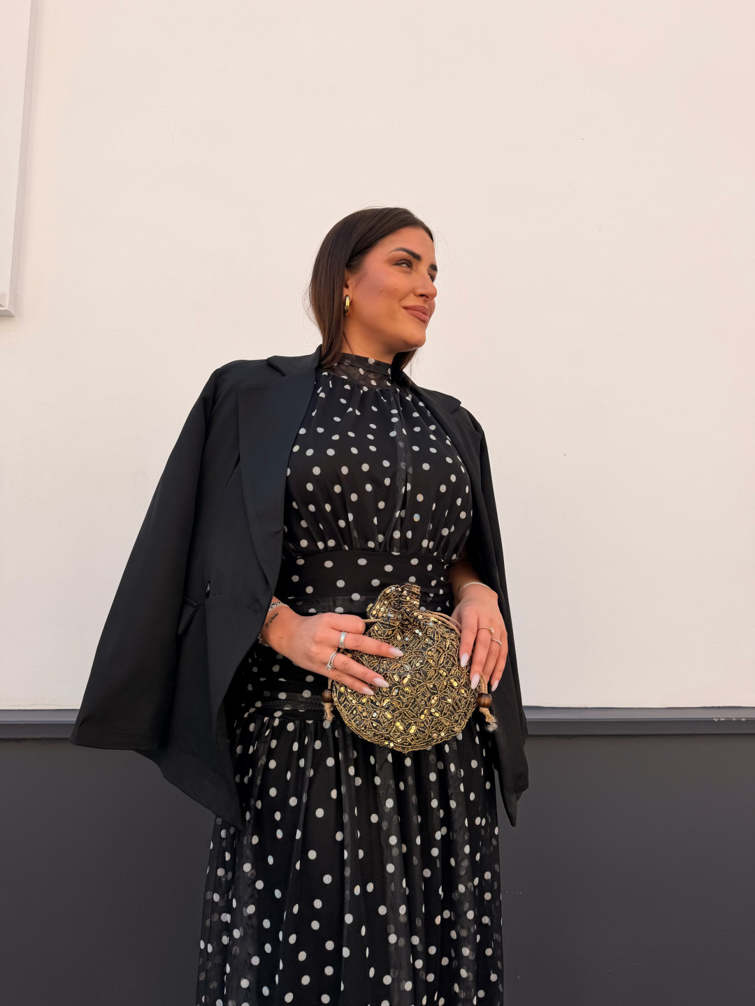 Vestido Cuello halter lunar negro