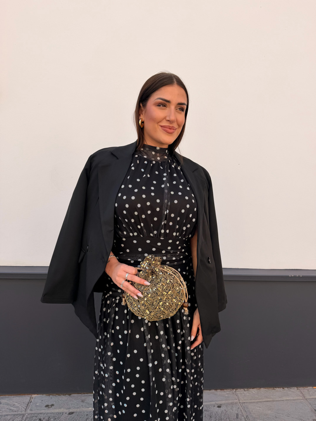 Vestido Cuello halter lunar negro