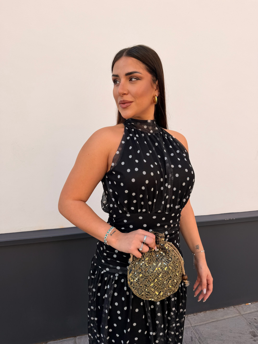 Vestido Cuello halter lunar negro