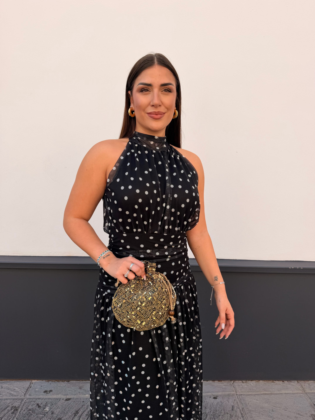 Vestido Cuello halter lunar negro