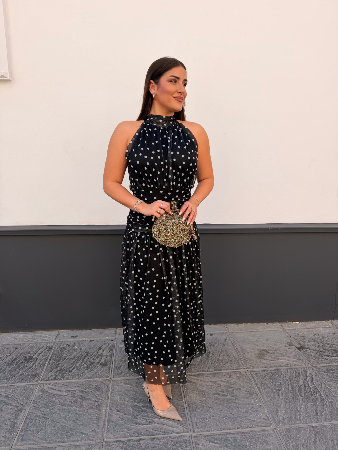 Vestido Cuello halter lunar negro