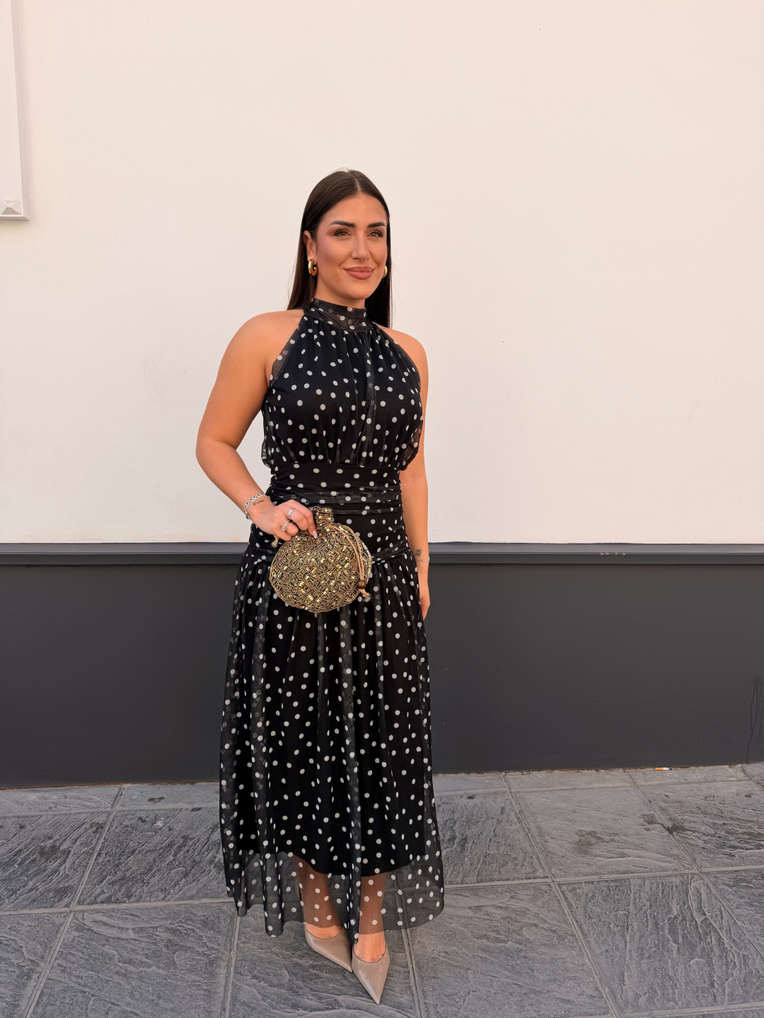 Vestido Cuello halter lunar negro