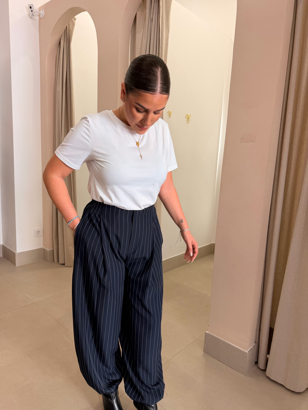 Pantalon globo raya diplomatica azul