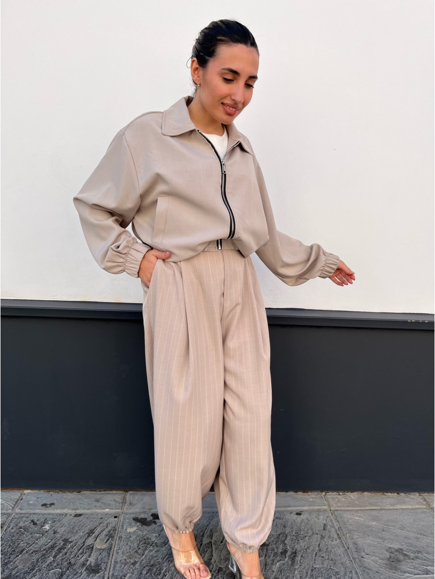 Pantalon globo raya diplomatica camel