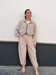 Pantalon globo raya diplomatica camel