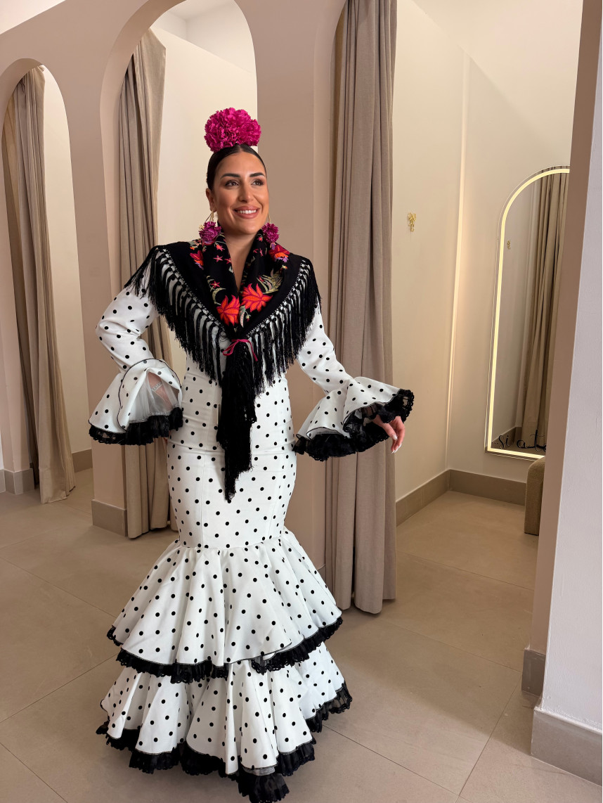 Vestido abril blanco lunar negro