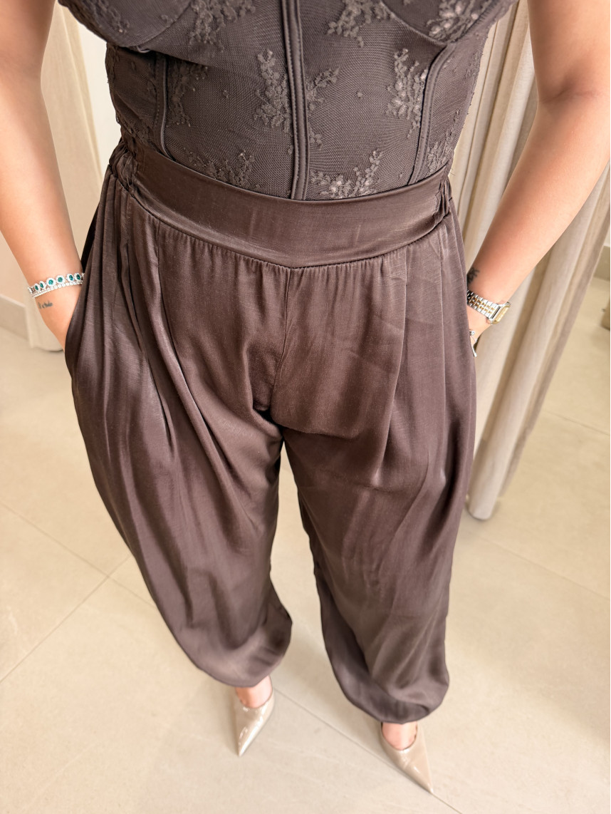 Pantalon globo seda marron