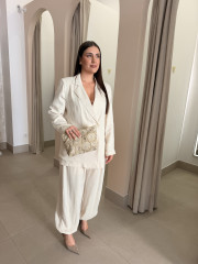 Pantalon globo seda beige