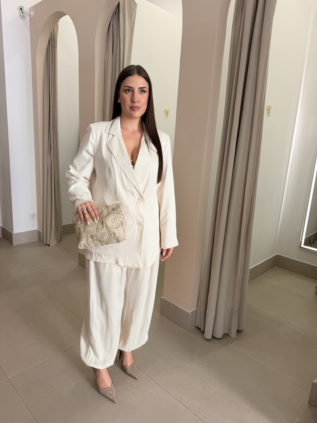 Pantalon globo seda beige