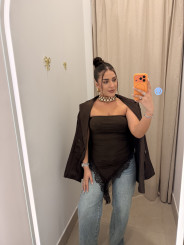 Top asimetrico encaje marrón