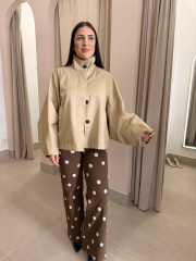 Chaqueta manga abullonada beige