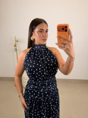 Vestido lunar cuello halter azul