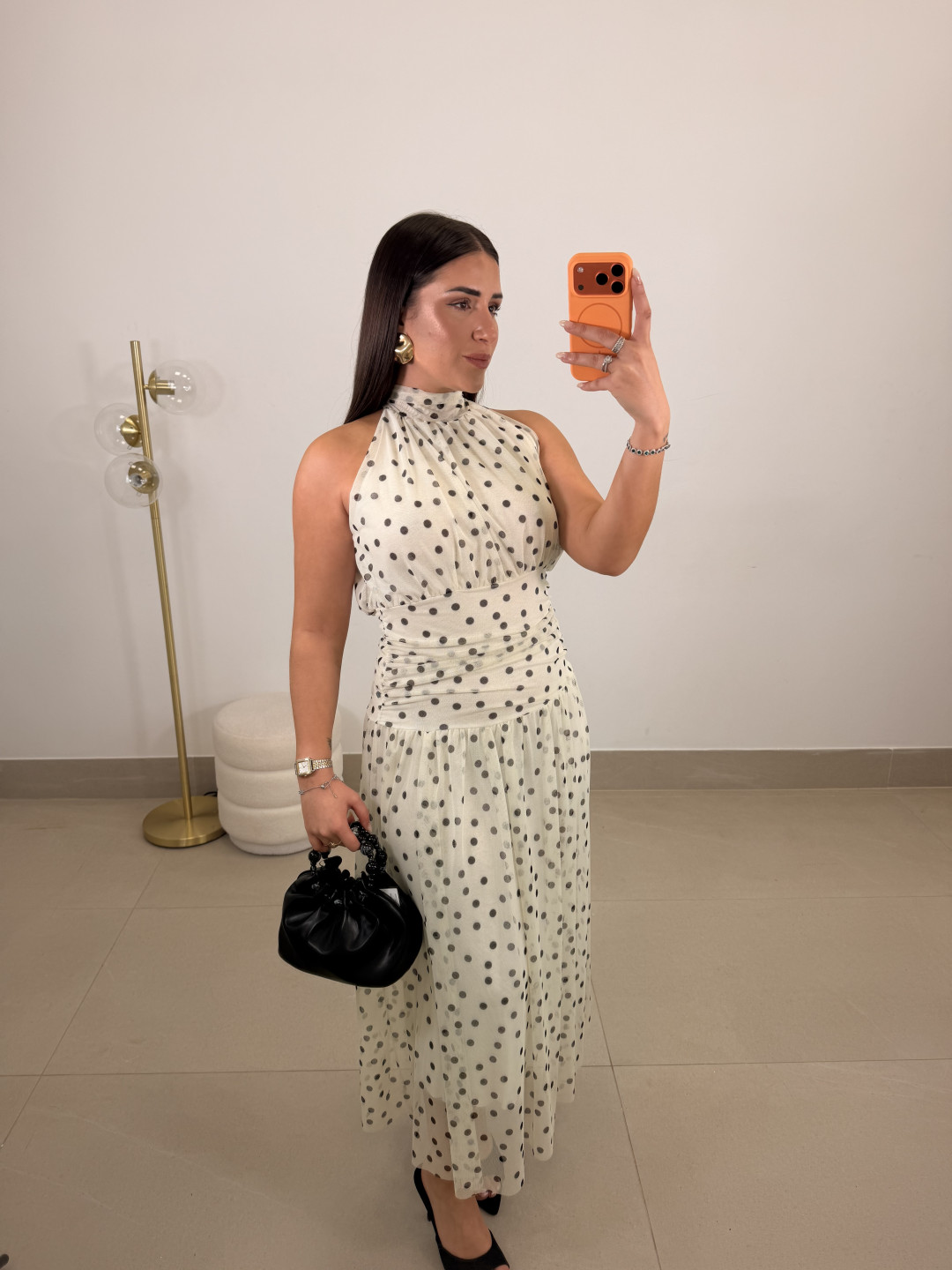 Vestido lunar cuello halter beige