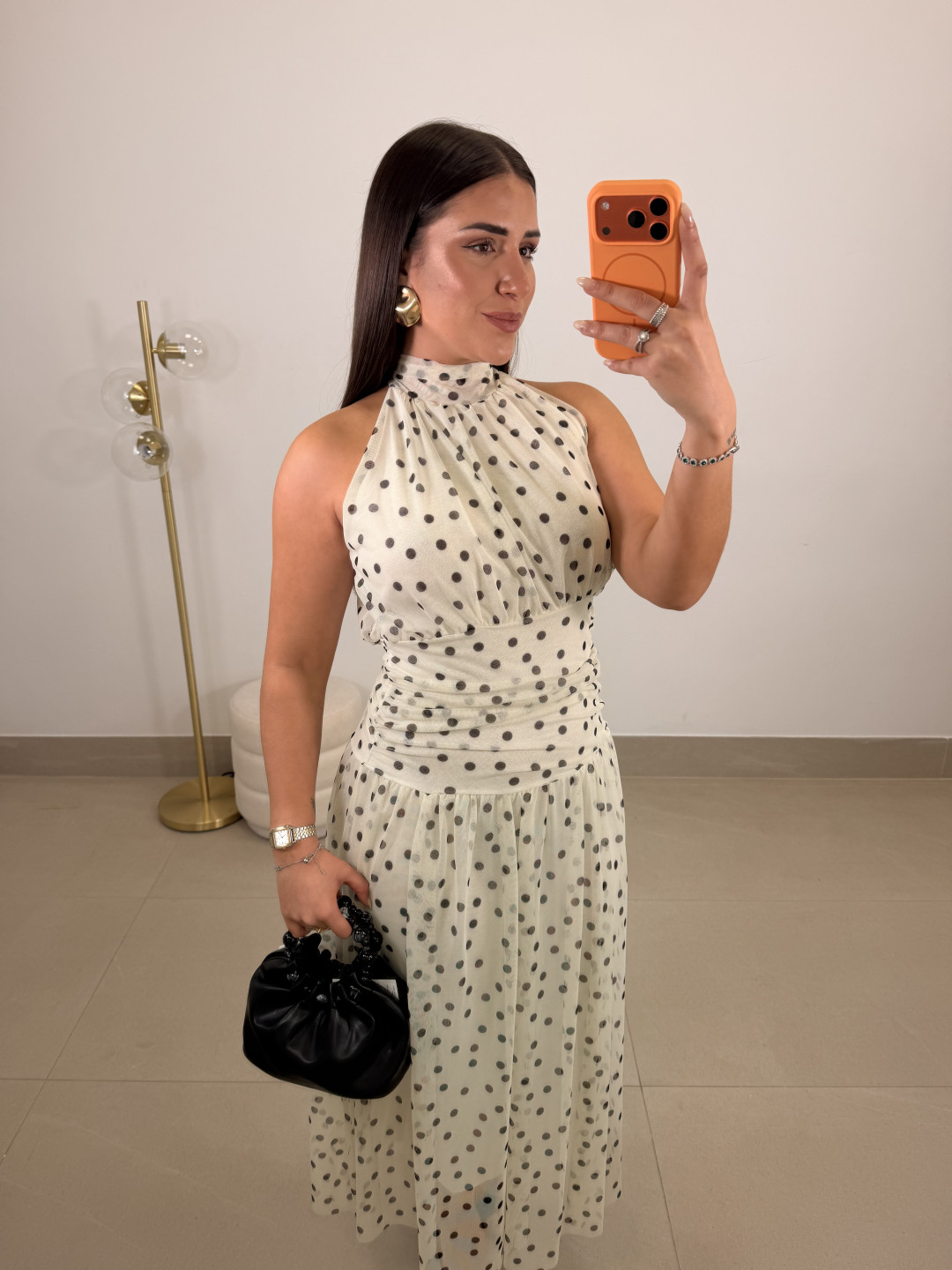 Vestido lunar cuello halter beige