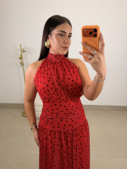 Vestido lunar cuello halter rojo
