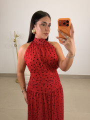 Vestido lunar cuello halter rojo
