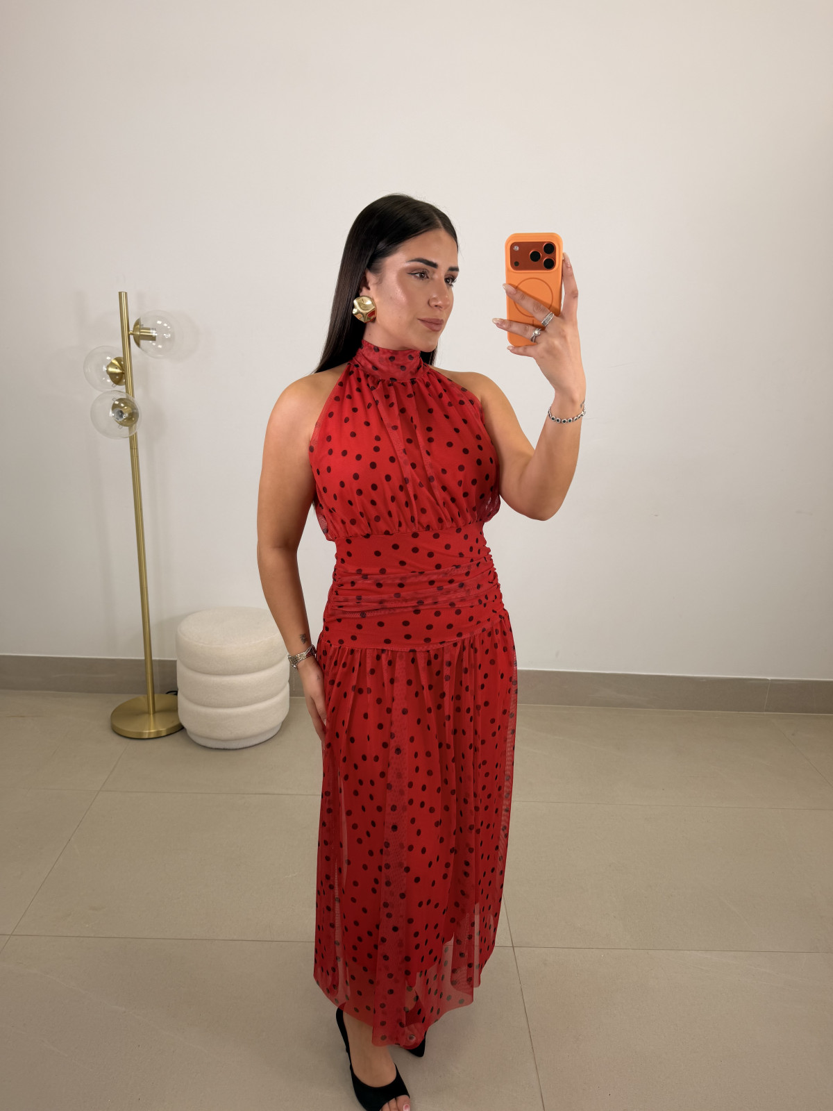 Vestido lunar cuello halter rojo