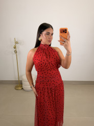 Vestido lunar cuello halter rojo
