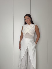 Pantalon barrel detalle cruzado blanco