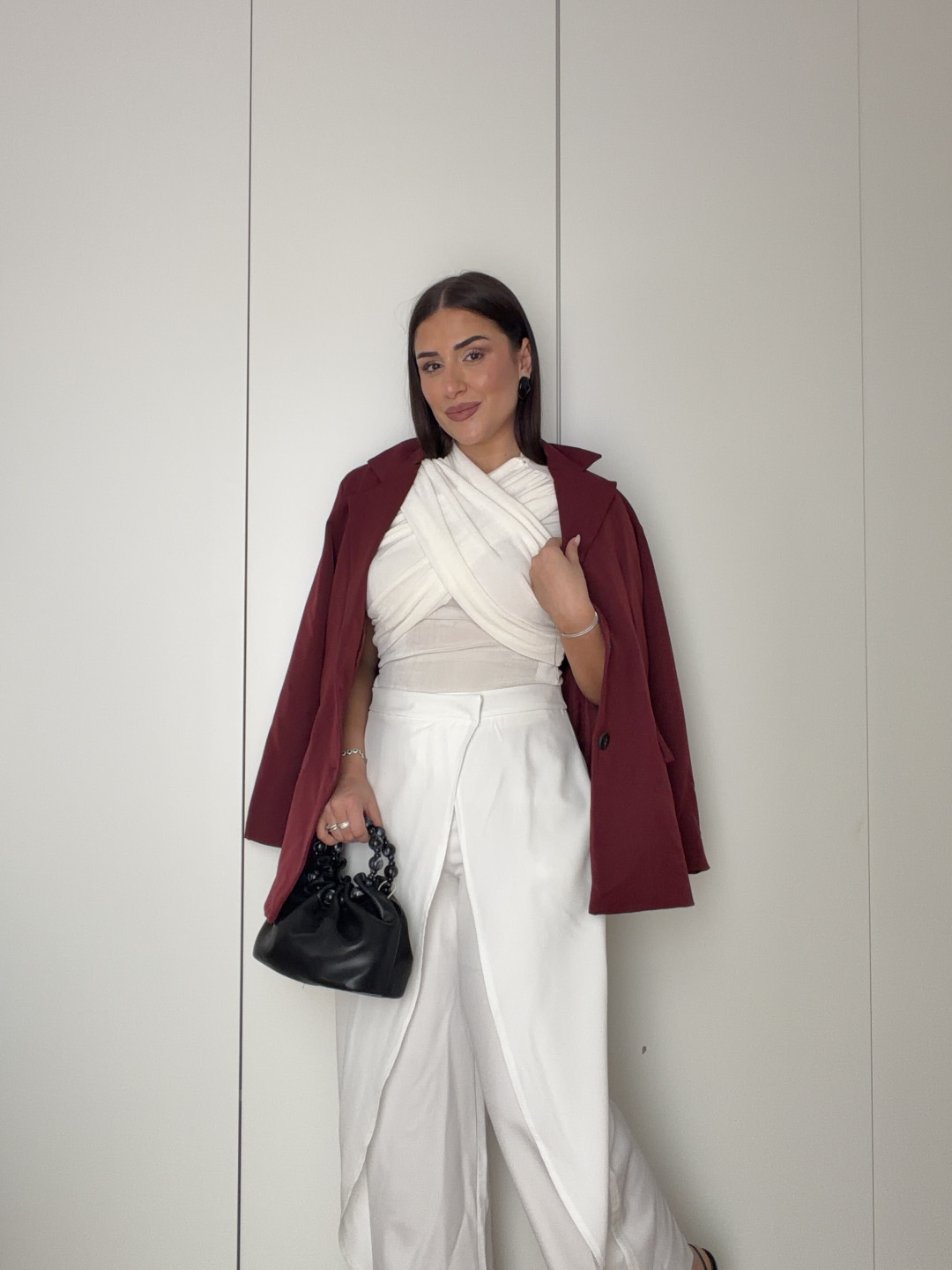 Pantalon barrel detalle cruzado blanco