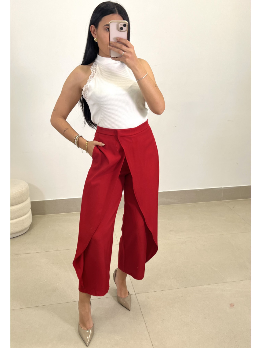 Pantalon barrel detalle cruzado rojo