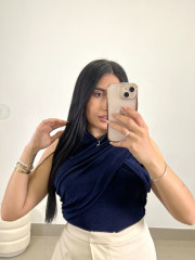 Top efecto brillos drapeado azul marino