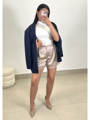 Short satinado detalle encaje beige