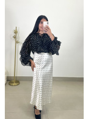 Falda satinada lunar blanca