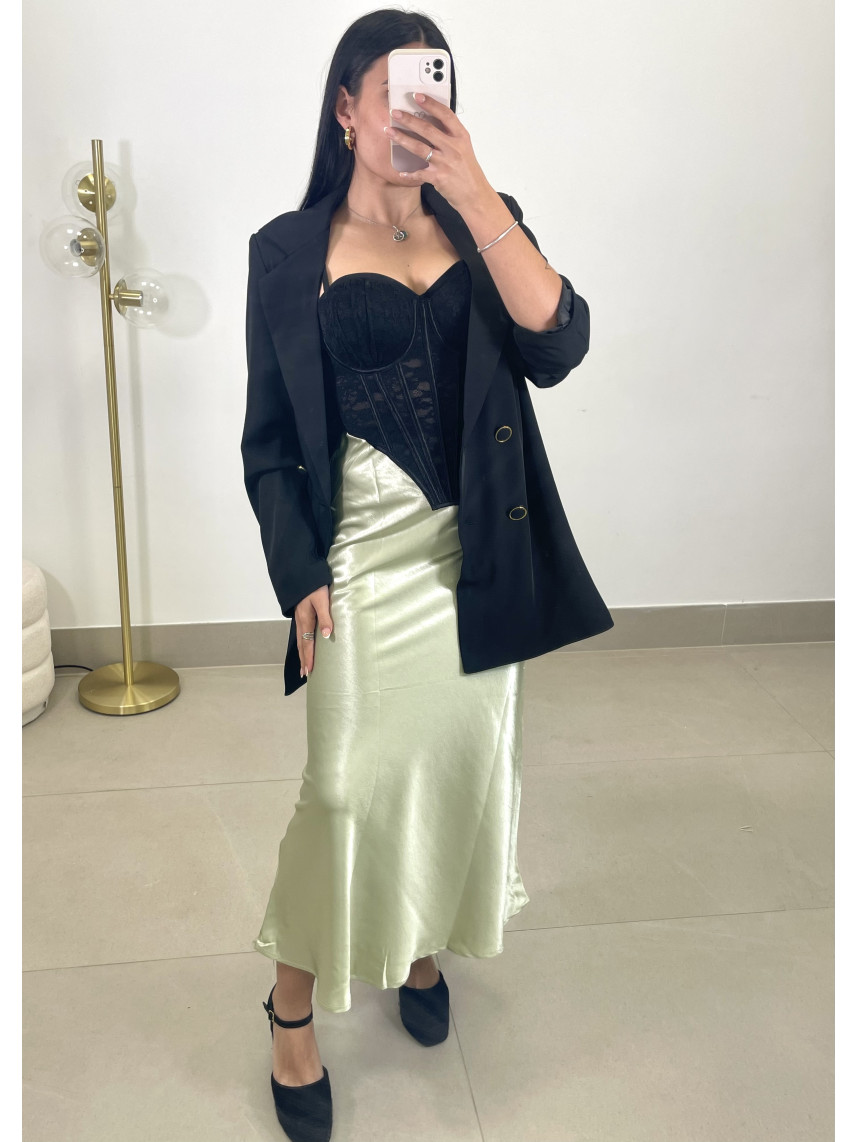 Falda satinada verde agua