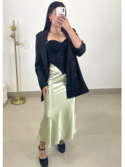 Falda satinada verde agua