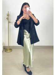 Falda satinada verde agua