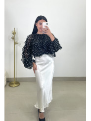 Falda satinada blanca