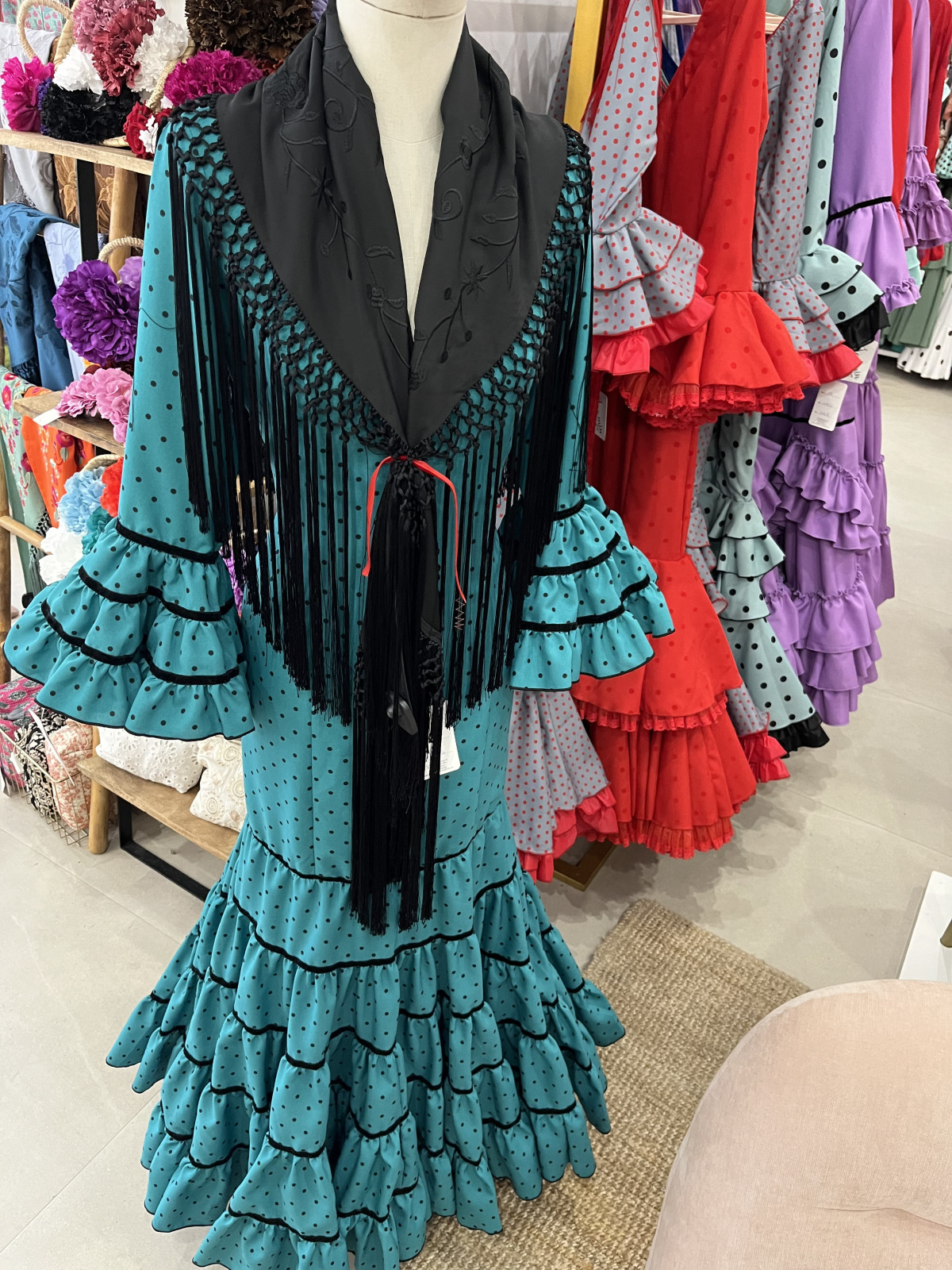 Vestido canastero turquesa lunar negro