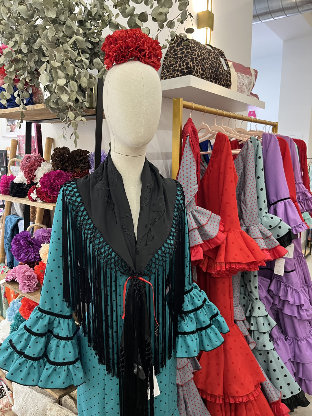 Vestido canastero turquesa lunar negro