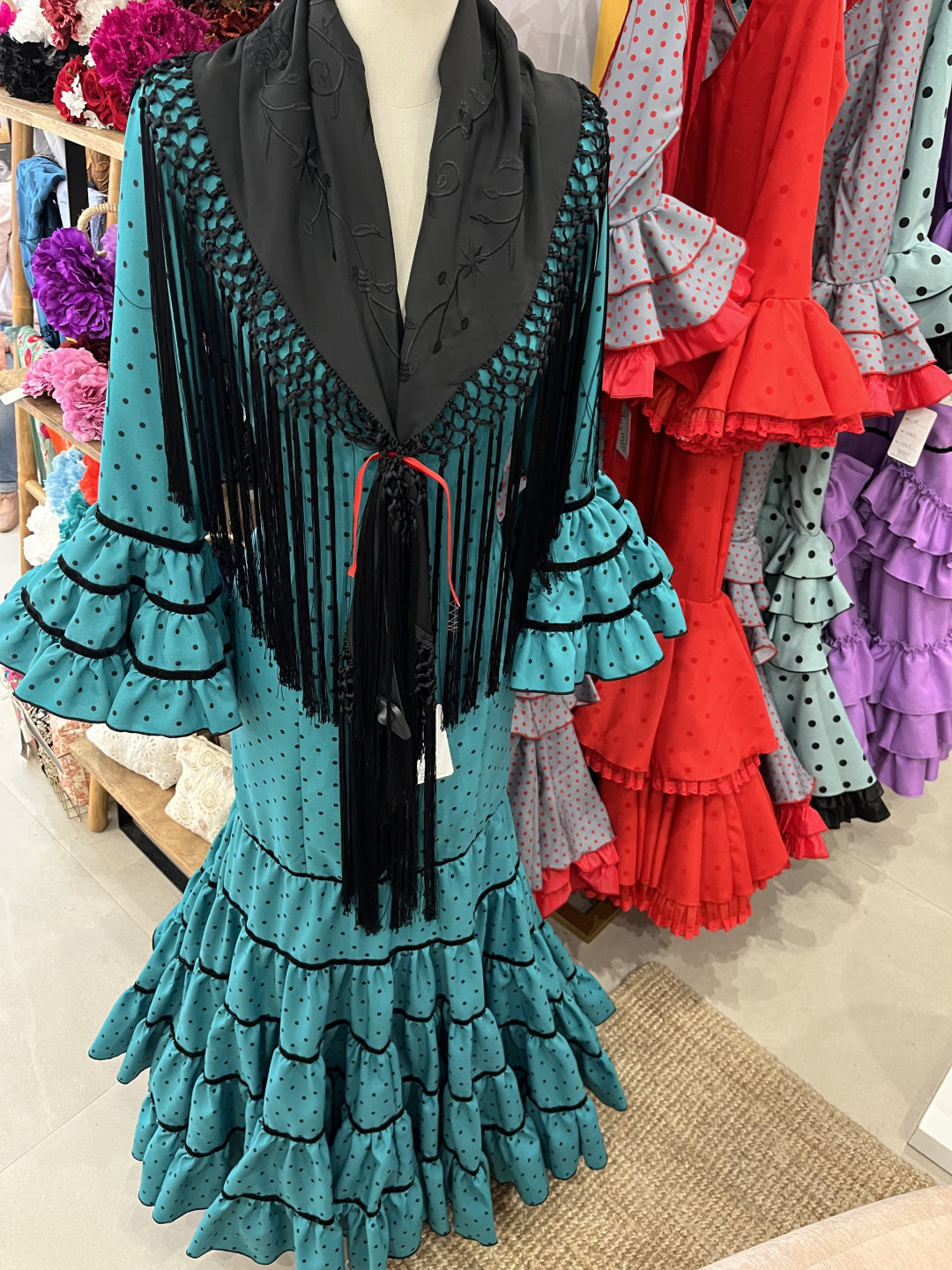 Vestido canastero turquesa lunar negro