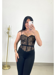 Mono detalle escote encaje beige