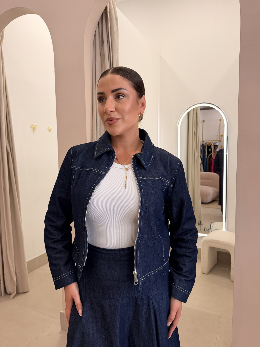 Falda capa denim oscura